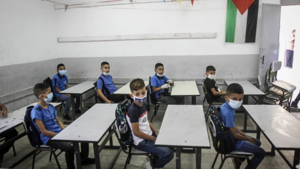 Palestinian students on the first day of school in the city of Nablus/Shechem in the West Bank on Sept. 6, 2020. Photo by Nasser Ishtayeh/Flash90.