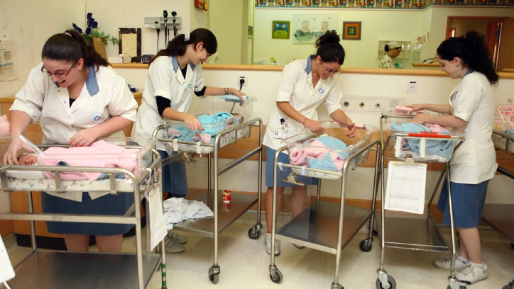 File photo: Jewish religious women do their national service at the maternity department at a hospital in Jerusalem on Oct. 28, 2010. Photo by Abir Sultan/Flash90.