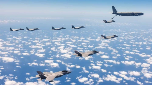 The Israeli Air Force practicing aerial refueling of fighter jets in Israeli airspace. The exercise simulated long-range flight deep behind enemy lines, Aug. 18, 2024. Credit: IDF.