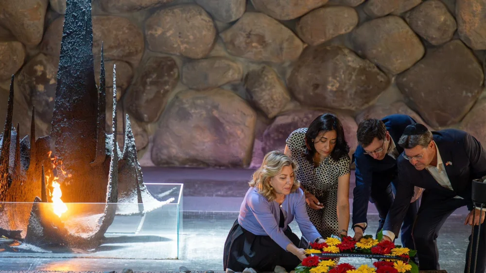 A delegation of consuls general from New York participates in a ceremony in the Hall of Remembrance at Yad Vashem in Jerusalem, on June 8, 2026. Credit: Shahar Azran/World Jewish Congress.