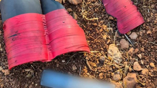 Parts of a dummy rocket found near the Jewish community of Migdal Oz in the Gush Etzion region of Judea, Aug. 25, 2025. Credit: Israel Defense Forces.