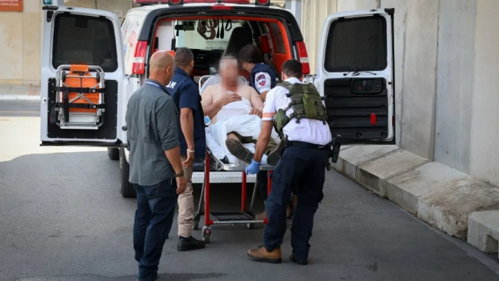 An Israeli wounded in Metula by a rocket fired from Lebanon is brought to Ziv Medical Center in Safed, Oct. 17, 2023. Photo by David Cohen/Flash90.
