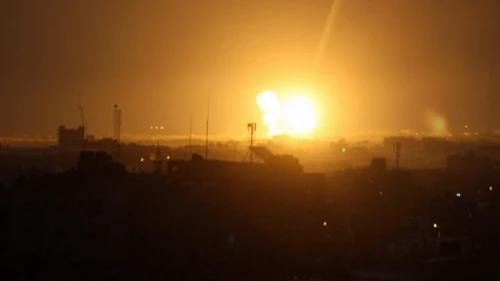 Smoke and fire rise following an Israeli airstrike in Rafah City in the southern Gaza Strip on March 15, 2019. Credit: Abed Rahim Khatib/Flash90.
