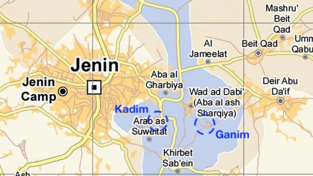 An enlargement of Ganim and Kadim shown on a UN OCHA map.