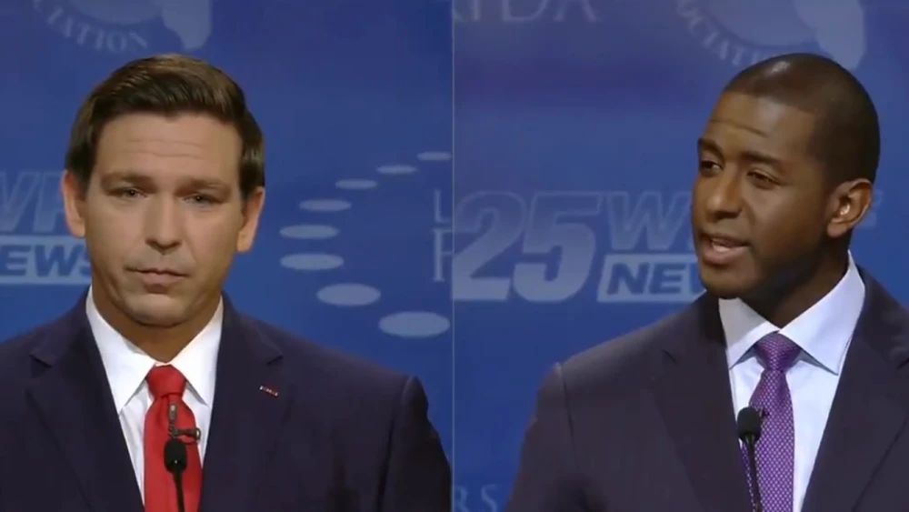 Republican Ron DeSantis squares off in a Florida gubernatorial debate with Democrat Andrew Gillum. Credit: Screenshot.