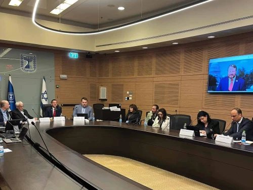 MK Ohad Tal chairs the cross-parliamentary meeting of lawmakers from Israel, Greece, Cyprus and the U.S. at the Knesset, Feb. 10, 2026. Credit: Ohad Tal/X.