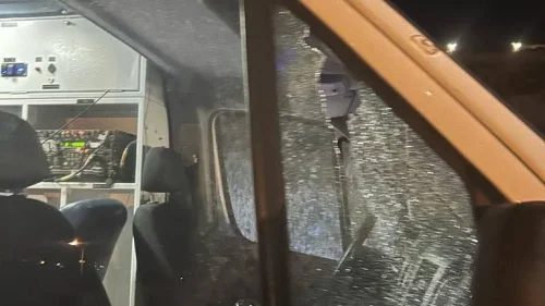 The damaged IDF ambulance after the shooting on May 29, 2023 on Route 60 adjacent to Kiryat Arba. Source: Twitter