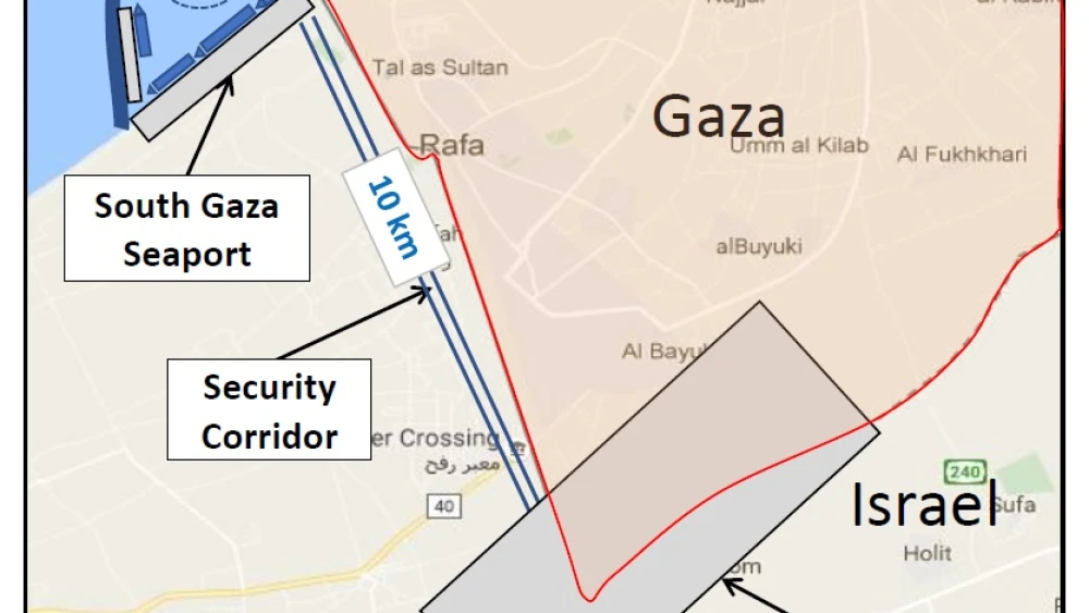 A map illustrating a proposal for a Gaza seaport in Egypt's Sinai Peninsula. Credit: Courtesy.