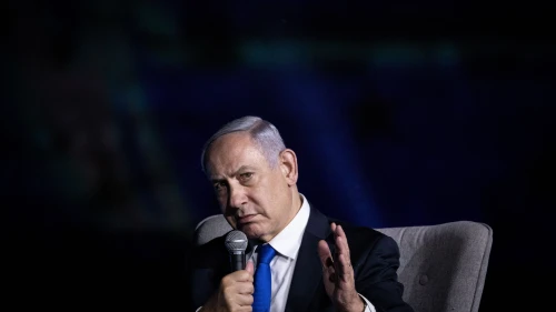 Prime Minister Benjamin Netanyahu speaks at a conference of Israel Hayom newspaper at Davidson Center in Jerusalem Old City on June 27, 2019. Credit: Aharon Krohn/Flash90