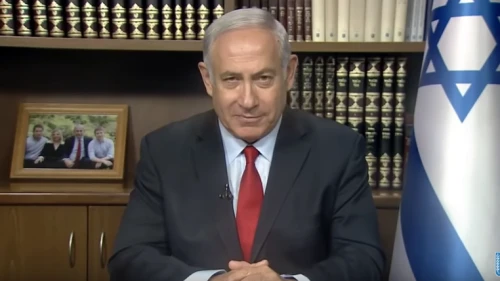 Israeli Prime Minister Benjamin Netanyahu addresses participants at the 13th annual CUFI summit, held from July 23-24, 2018. Screenshot: YouTube.
