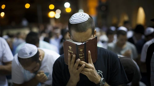Selichot ("forgiveness") prayers at the Western Wall in the Old City of Jerusalem on Aug. 31, 2013, prior to the start of Rosh Hashanah, the Jewish New Year. Credit: Yonatan Sindel/Flash90.