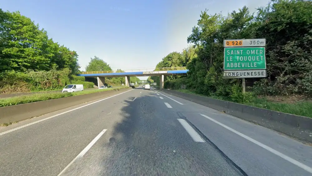 A car drives on a road near Longuenesse, France in August 2025. Photo credit: Google Maps.