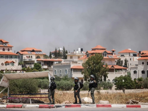 Israeli soldiers at the entrance to the Samaria village of Turmus Ayya, June 21, 2023. Photo by Yonatan Sindel/Flash90.