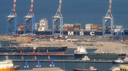 A panoramic view of the port of Haifa. Sept. 13, 2008. Photo by Jorge Novominsky/Flash 90.