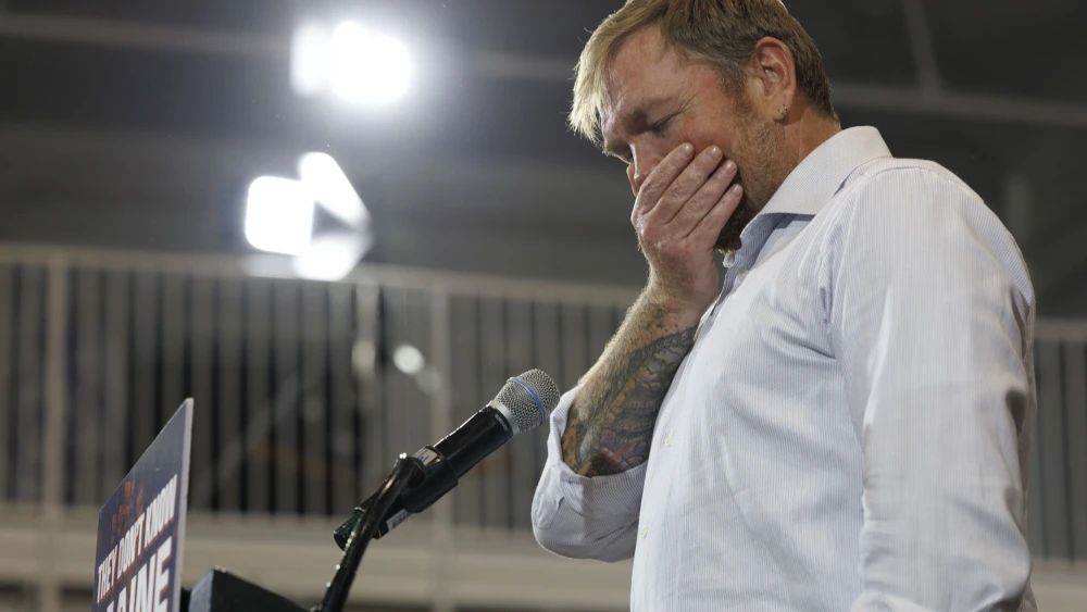 Graham Platner, the Democratic nominee the 2026 U.S. Senate election in Maine, speaks at his primary election event in Blue Hill, Maine, on June 9, 2026. Credit: CJ Gunther/Getty Images.