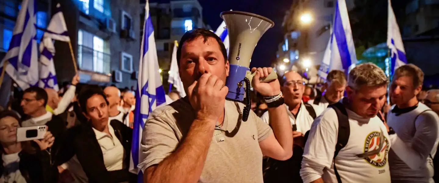 Members of the Brothers in Arms movement march in the ultra-Orthodox city of Bnei Brak, calling for equal military service, March 7, 2024. Photo by Avshalom Sassoni/Flash90.