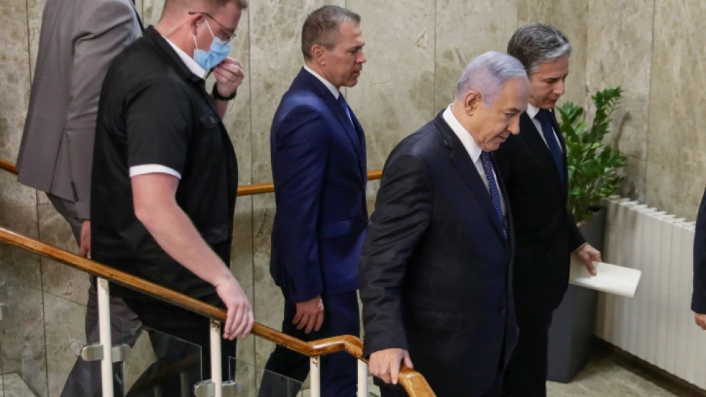 Prime Minister Benjamin Netanyahu meets with U.S. Secretary of State Anthony Blinken at the Prime Minister's Office in Jerusalem, on May 25, 2021. Photo by Marc Israel Sellem/POOL