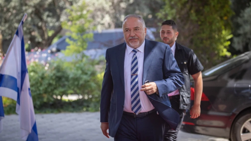 Israeli Minister of Finance Avigdor Lieberman arrives at the President's Residence in Jerusalem for a group photo of the newly sworn-in Israeli government, June 14, 2021. Photo by Yonatan Sindel/Flash90.