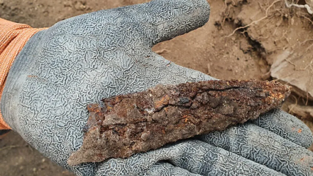 A corroded weapon discovered at the Lachish Forest excavation, which uncovered a Hellenistic-era fortress. Credit: Israel Antiquities Authority.