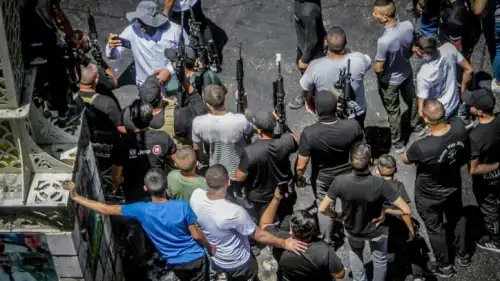 Armed Palestinians march after an Israeli military operation in Jenin, July 5, 2023. Photo by Nasser Ishtayeh/Flash90.