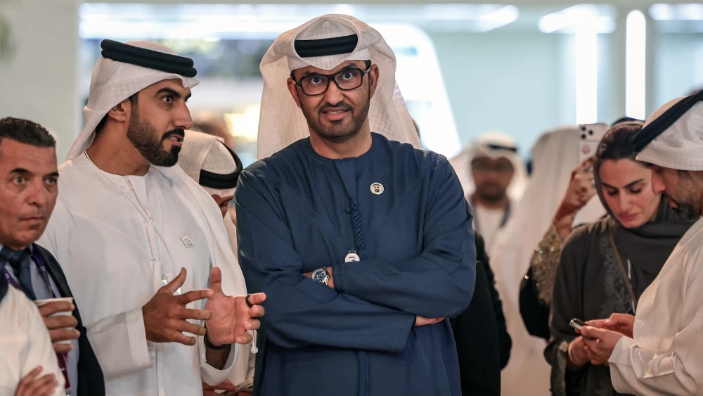 Sultan Ahmed al-Jaber, center, UAE minister of industry and advanced technology and ADNOC chief executive, attends the “Make it in the Emirates” conference in Abu Dhabi on May 4, 2026. Photo by Fadel Senna / AFP via Getty Images.