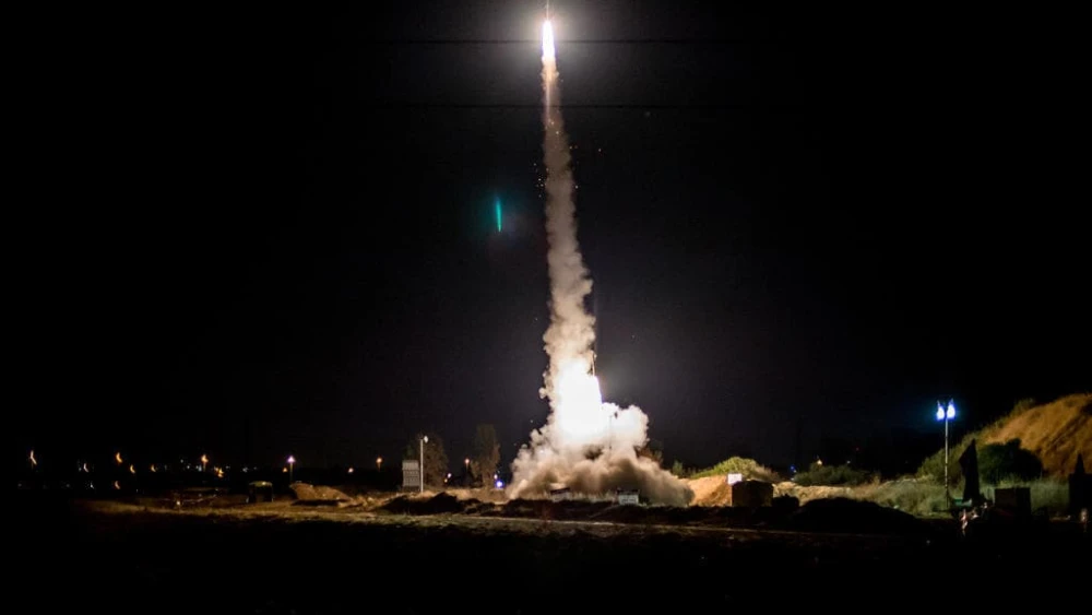 An Iron Dome interceptor missile is launched at a rocket fired from Gaza, July 11, 2014. Photo by Kobi Richter/TPS.