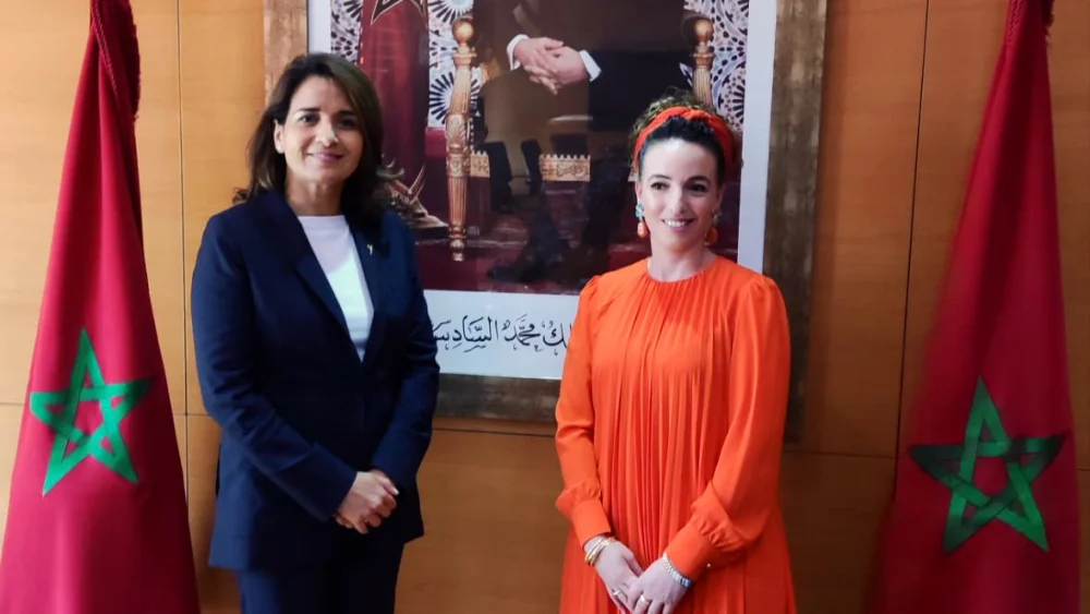 Moroccan Minister of Energy Transition and Sustainable Development Leila Benali (left) hosts Israeli Environmental Protection Minister Idit Silman in Rabat, June 23, 2023. Source: Twitter.