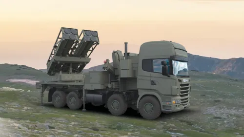 A model of the PULS (Precise and Universal Launching System) autonomous artillery rocket system. Credit: Elbit.