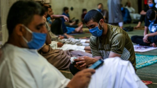 Palestinians attend Friday prayer at Al-Abrar mosque in Rafah, in the southern Gaza Strip on May 29, 2020. Photo by Abed Rahim Khatib/Flash90.