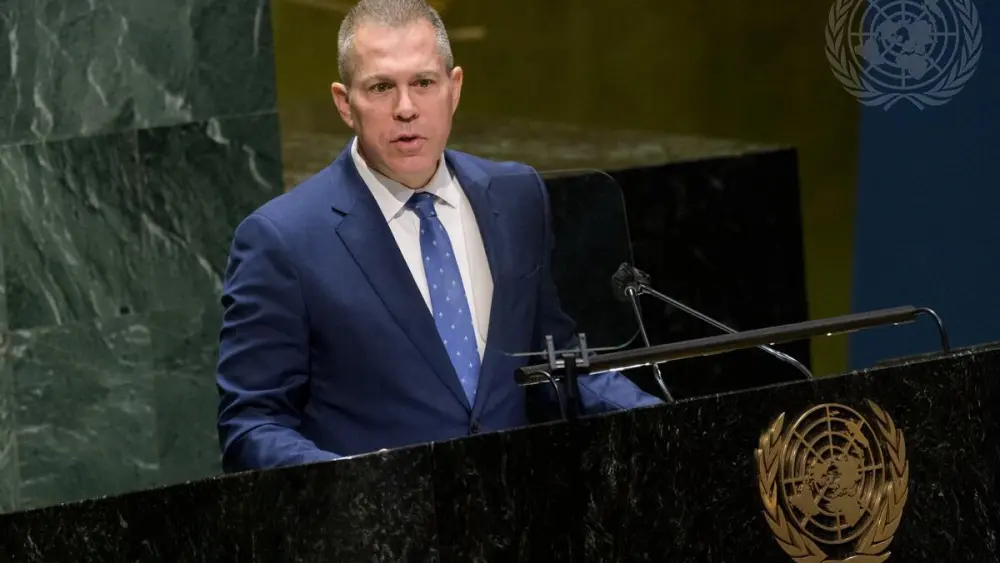 Israeli Ambassador to the United Nations Gilad Erdan addresses the General Assembly plenary meeting on the situation in the Middle East. Credit: U.N. Photo/Manuel Elías.