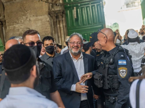 Israeli National Security Minister Itamar Ben-Gvir seen after a visit at the Temple Mount in Jerusalem's Old City, during Tisha B’Av, Aug. 3, 2025. Photo by Chaim Goldberg/Flash90.