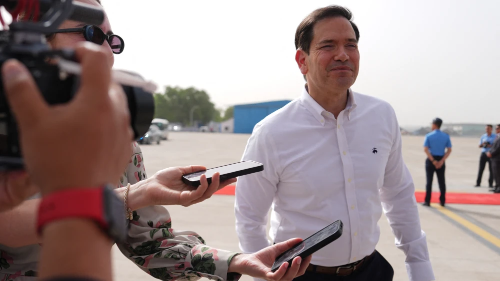U.S. Secretary of State Marco Rubio speaks to journalists