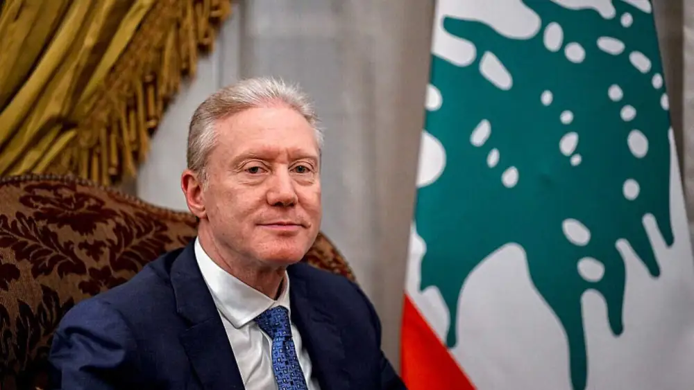 Lebanon's Foreign Minister Youssef Rajji looks on during his meeting with Egypt's Foreign Minister at the Foreign Ministry headquarters in Tahrir Palace in central Cairo on April 22, 2025. (Photo by Khaled DESOUKI / AFP) (Photo by KHALED DESOUKI/AFP via Getty Images)
