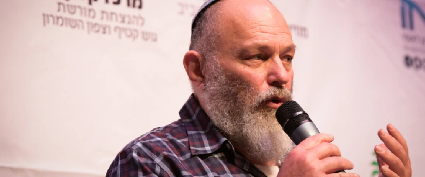 Effi Eitam speaks during the Gush Katif conference at the Tel Aviv Museum on March 23, 2017. Photo by Yossi Zeliger/Flash90.