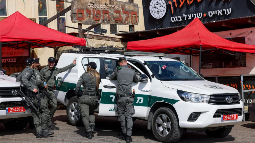 Israeli Police officers seen in Meron, ahead of the Jewish holiday of Lag b'Omer, on May 7, 2023. Photo by David Cohen/Flash90