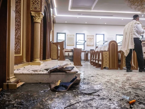 The scene of the arson at the Jerusalem synagogue of former Sephardic Chief Rabbi of Israel Yitzhak Yosef, June 8, 2025. Photo by Chaim Goldberg/Flash90.