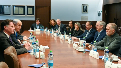 Israeli Prime Minister Benjamin Netanyahu meets in Jerusalem with a Republican U.S. Senate delegation led by Minority Leader Mitch McConnell, Feb. 23, 2023. Photo by Kobi Gideon/GPO.