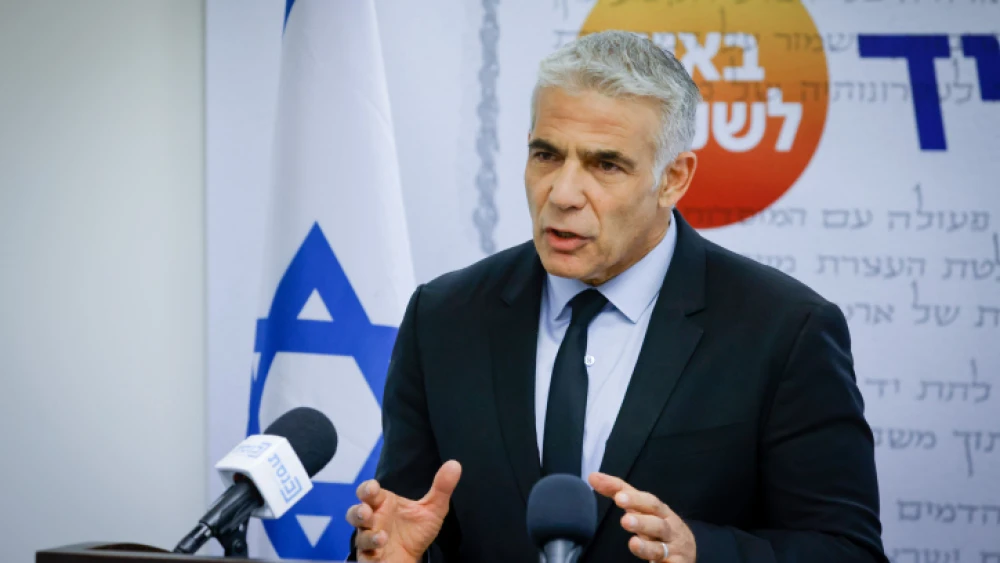 Israeli Foreign Minister Yair Lapid speaks during a Yesh Atid faction meeting at the Knesset on July 5, 2021. Photo by Olivier Fitoussi/Flash90.