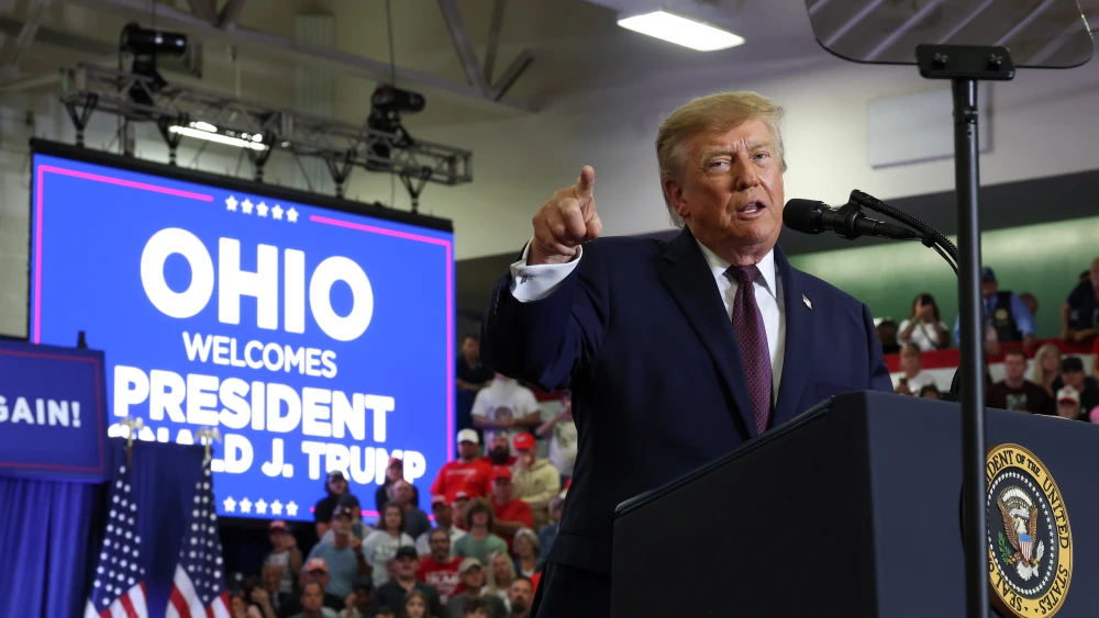 U.S. President Donald Trump speaks on stage during a campaign rally at the Shoemaker Center at Ohio University on Oct. 28, 2026 in Chillicothe, Ohio. Photo by Kevin Dietsch/Getty Images.