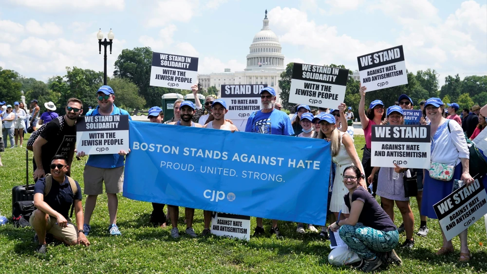 A group from Boston at the “No Fear: A Rally in Solidarity With the Jewish People” on the National Mall in Washington, D.C., on July 11, 2021. Credit: Chris Kleponis.