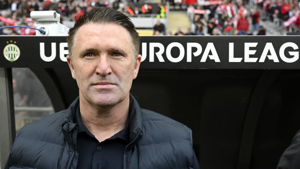 Ferencvaros' Irish coach Robbie Keane is pictured before the UEFA Europa League last 16 second leg football match between SC Braga and Ferencvaros at Municipal stadium of Braga on March 18, 2026. Photo by Miguel RIOPA / AFP via Getty Images.