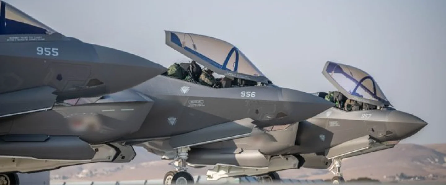 Three IAF F-35i “Adir” aircraft upon their arrival at Israel's Nevatim Airbase near Beersheva on Nov. 13, 2022. Credit: IDF.