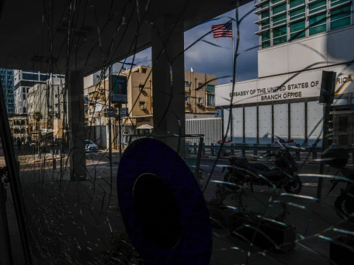 The U.S. Embassy Branch Office in Tel Aviv after a ballistic missile from Iran impacted nearby, causing minor damage, June 16, 2025. Photo by Yehoshua Yosef/Flash90.