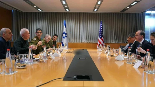 Israeli Defense Minister Yoav Gallant meets with U.S. Special Coordinator for the Middle East Brett McGurk at military headquarters in Tel Aviv, Nov. 15, 2023. Photo by Ariel Hermoni/Israeli Defense Ministry.