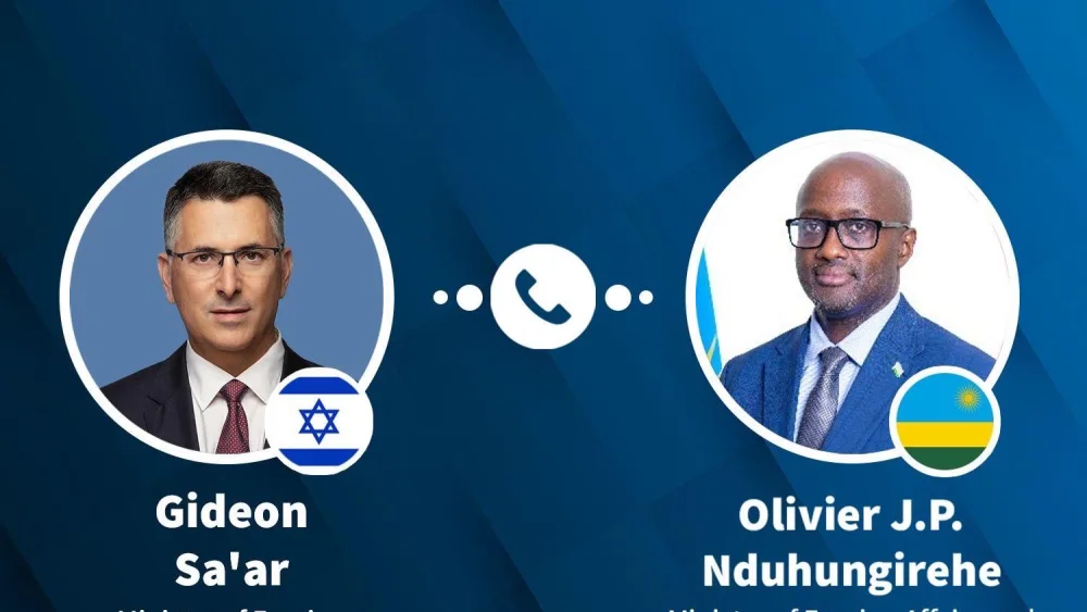 Israeli Foreign Minister Gideon Sa’ar speaks with Rwandan Foreign Minister Olivier Nduhungirehe on April 10, 2026. Credit: Israel Foreign Ministry.