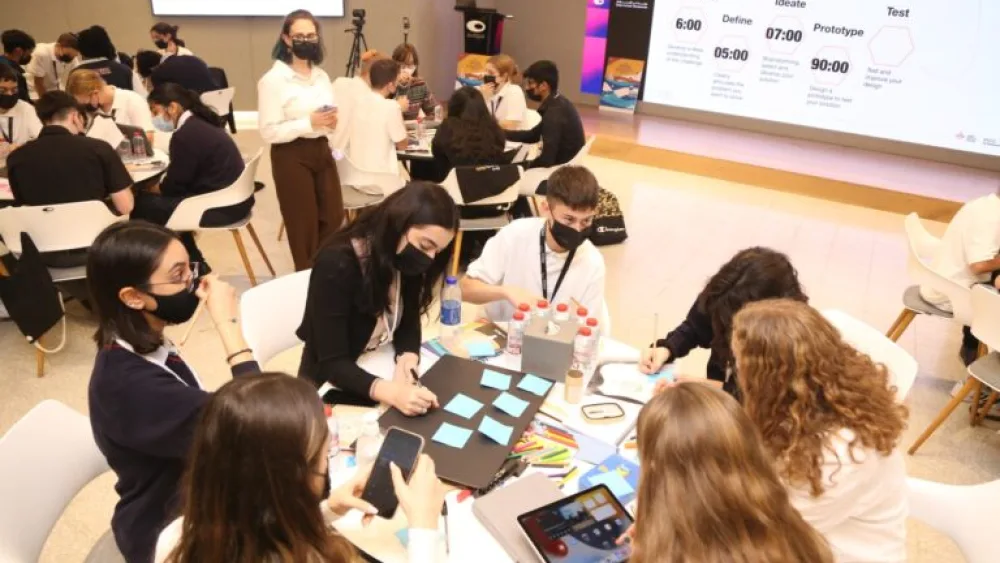 PICO Kids Ambassadors and peers from Dubai at a makeathon for water-scarcity solutions. Photo by Barak Alkobi.