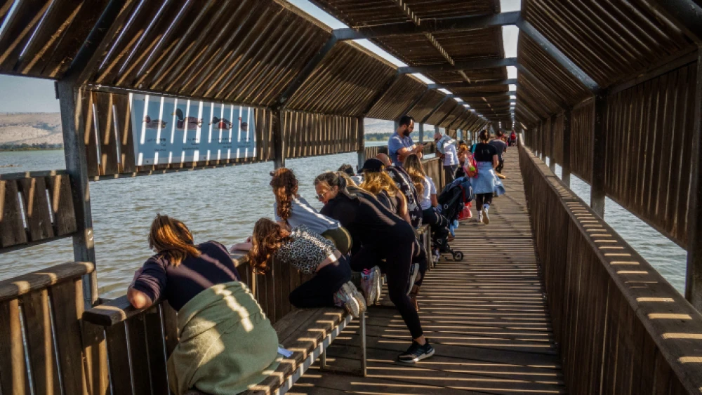 Israelis visit the Hula Valley lake in northern Israel on Nov. 12, 2022. Photo by Ayal Margolin/Flash90.
