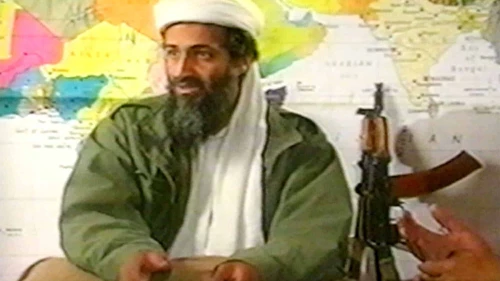 Osama bin Laden in an undated still frame from a recruitment video for Al-Qaida. Photo by Al Rai Al Aam/Feature Story News/Getty Images.