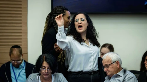 MK Naama Lazimi during a Knesset Finance Committee meeting in the Knesset, the Israeli parliament in Jerusalem, Dec. 31, 2024. Photo by Chaim Goldberg/Flash90.