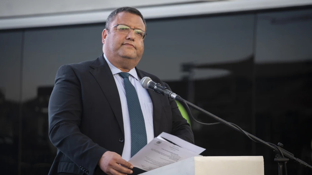 Jerusalem Mayor Moshe Leon speaks during the ceremony launching the new electric buses in Jerusalem on Sept. 3, 2019. Photo by Hadas Parush/Flash90.
